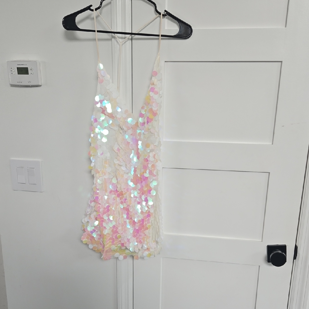 Motel Sequin V-Neck Mini Dress Backless